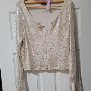 Wild Fable Cream Sequin Long Sleeve Blouse